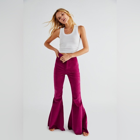 Ray of Sunshine Corduroy Flare Bell Bottoms in Purple Mountains - Picture 4 of 6